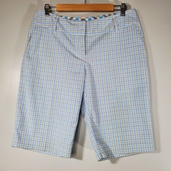 Adidas Athletic Bermuda Golf Shorts Plaid Blue Yellow Size 8 - Picture 9 of 9